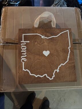 Wooden Ohio Home Wall Hanging - Brown and White